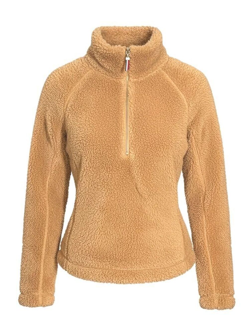 TOMMY HILFIGER Womens (L) Beige Tan Faux-Fur Sherpa Half-Zip Pullover Sweater